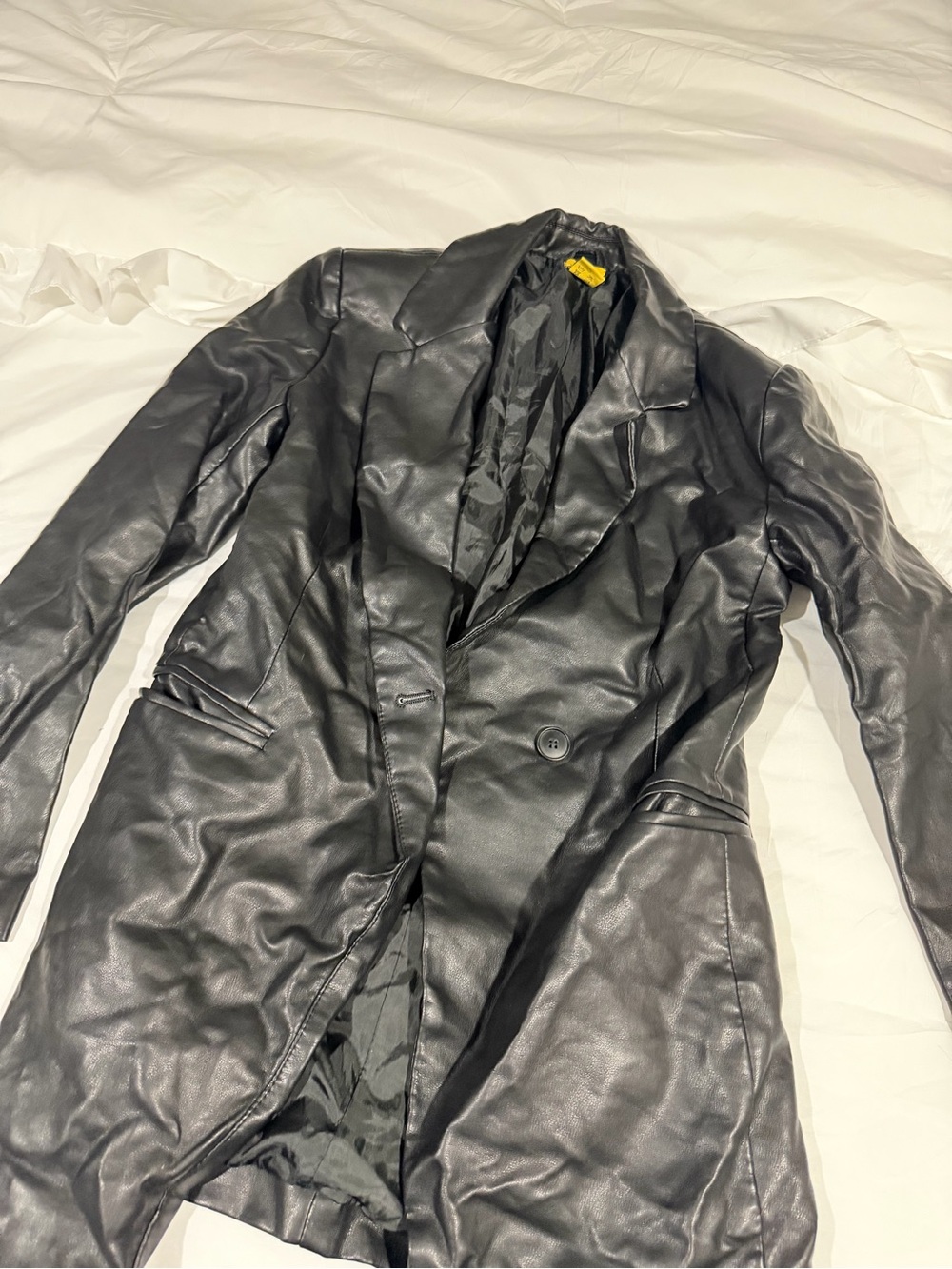 Women Black Faux Leather Blazer Jacket